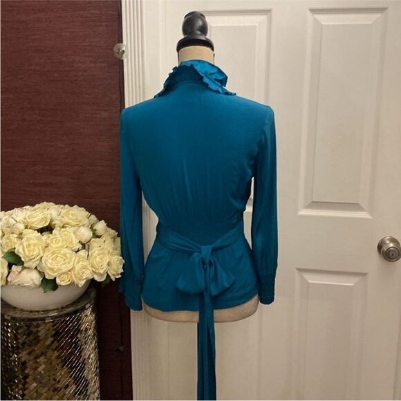 Diane Von Furstenberg silk Teal Ruffle Collar Wrap Top, US2 - Picture 5 of 7